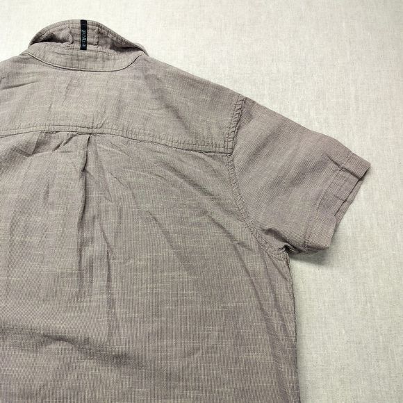 Prana Breathe Button Down Shirt Mens  Small Taupe Short Sleeve Micro Strips - Picture 8 of 13